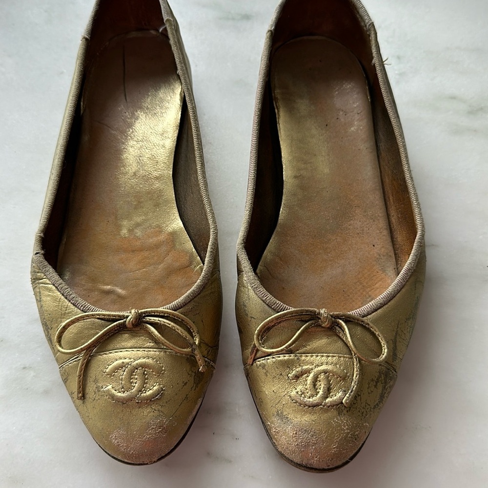 Authentic Gold Chanel Flats